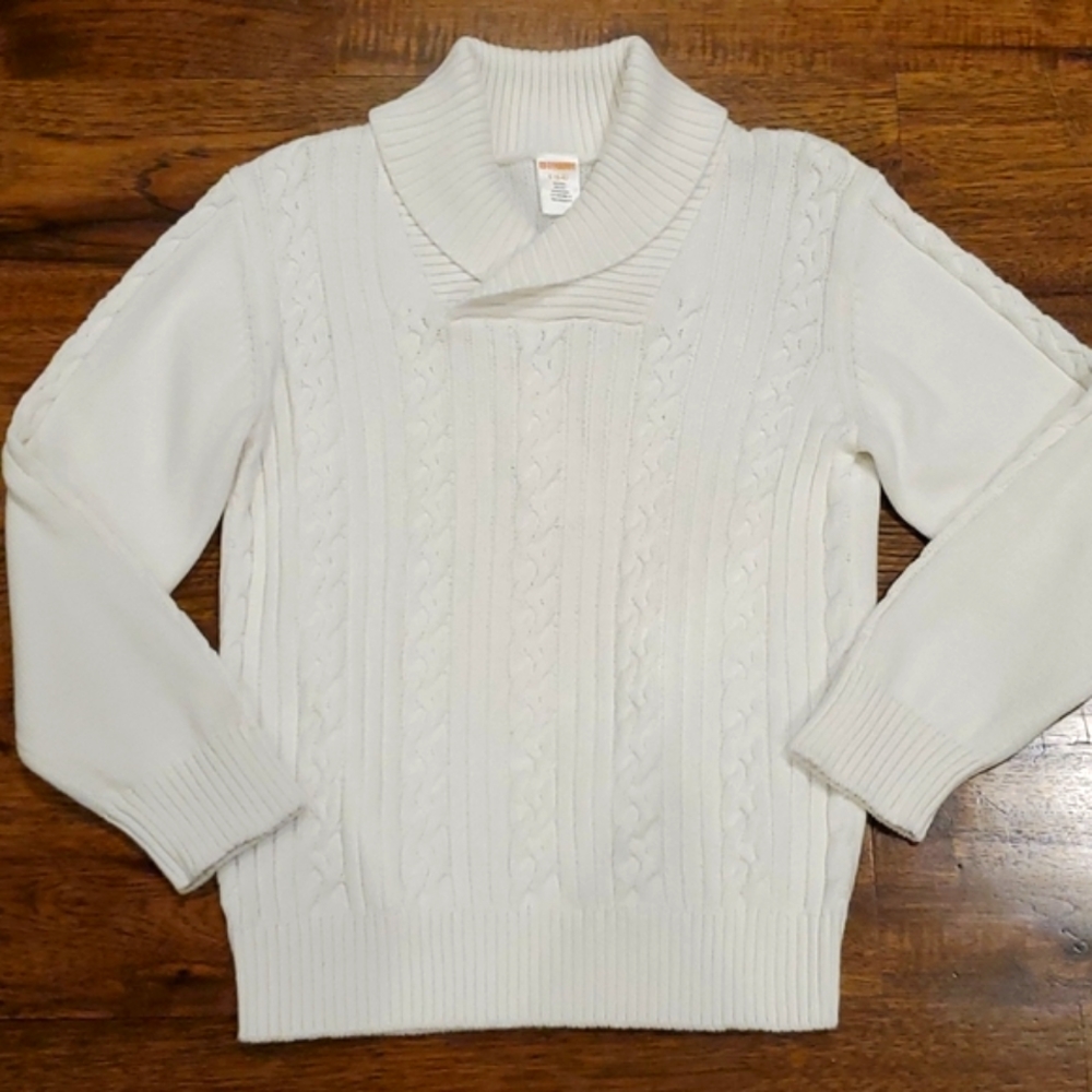 Girls Gymboree white cable knit collared sweater size S(5/6)